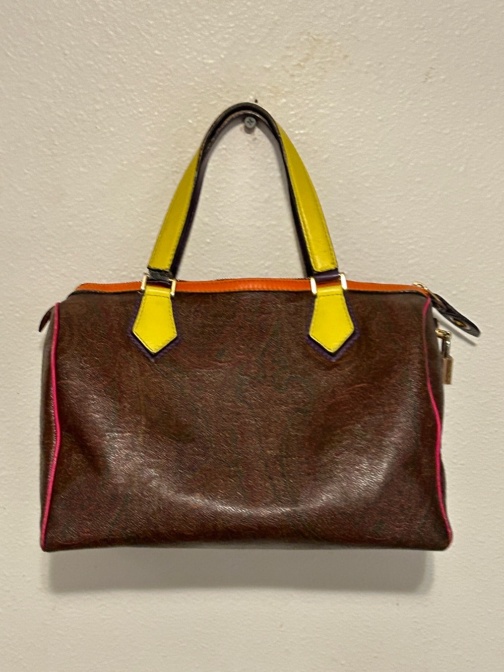 ETRO Paisley Multicolor Colorblock Boston Speedy Bag w/ Lock & Key + Luggage Tag - Picture 3 of 16
